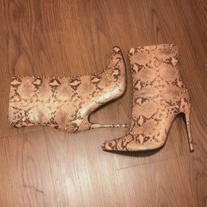 Metallic snake print heels